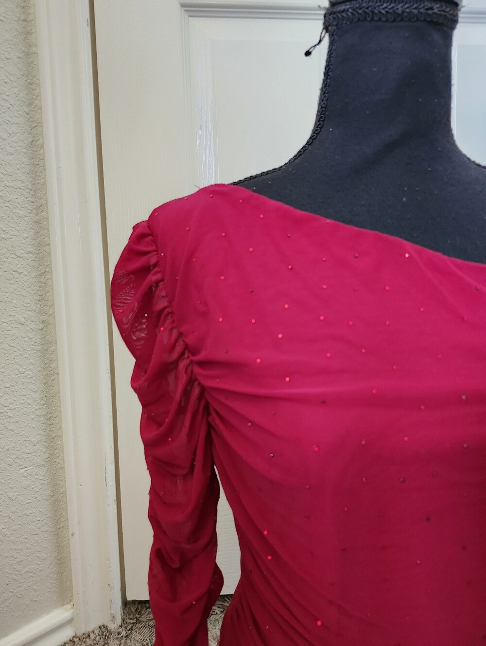 Lulus One-Shoulder Ruched Red Rhinestone Gem Top - Picture 5 of 10